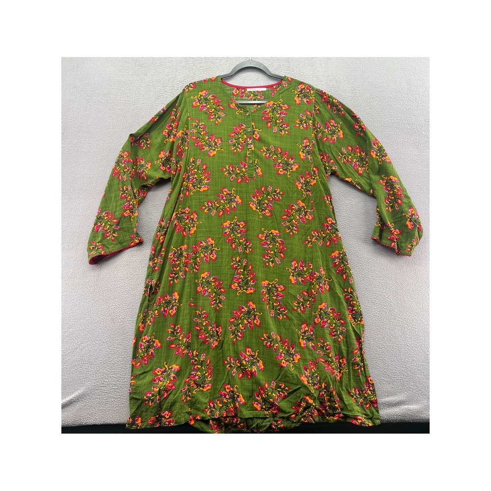 Generation Basic Green Floral Viscose Tunic Dress Pink Orange Leaf Print Sz 16